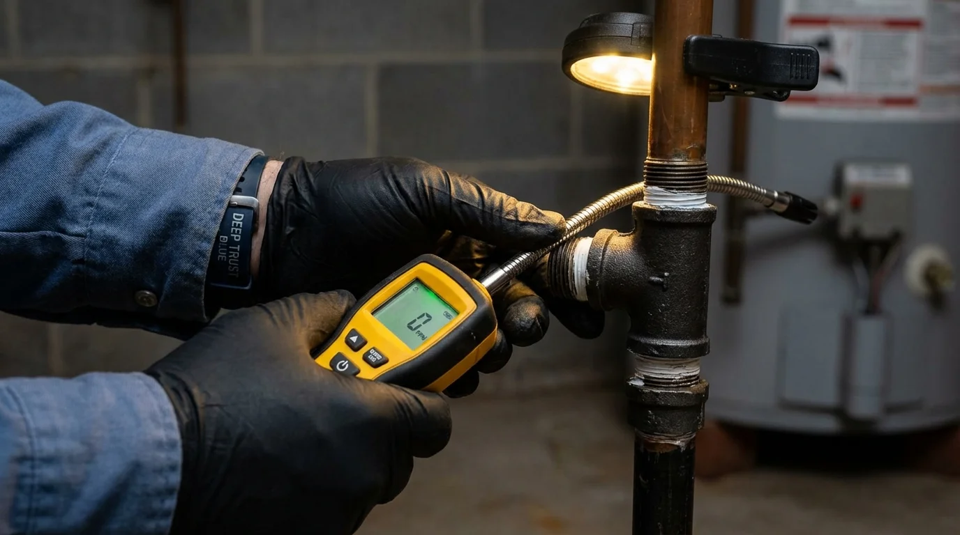 Gas leak detection with electronic sniffer by Johns Plumbing LLC in Bloomer